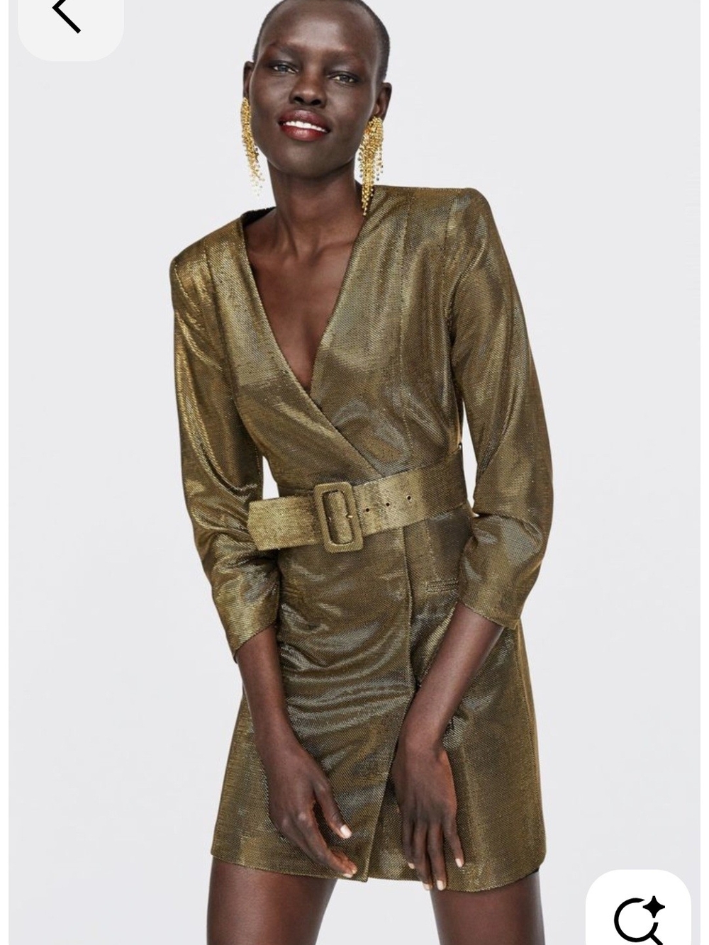 ZARA BASIC METALLIC GOLD WRAP BLAZER DRESS BELTED SIZE L